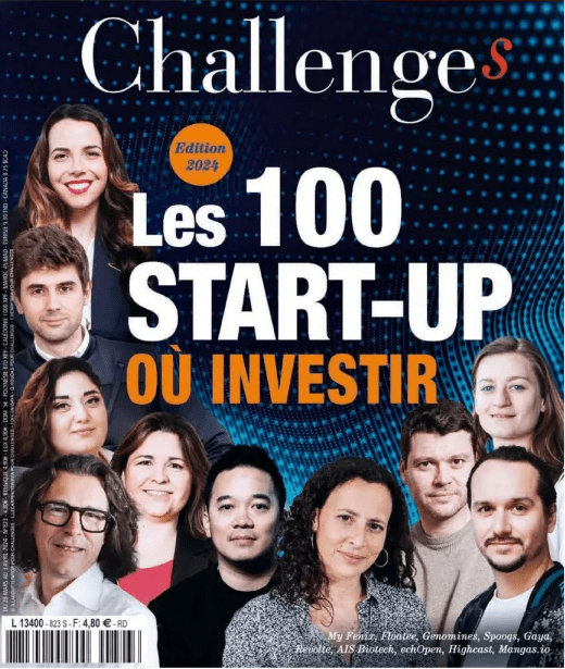 Magazine économique Challenges - top 100 startup où investir en 2024